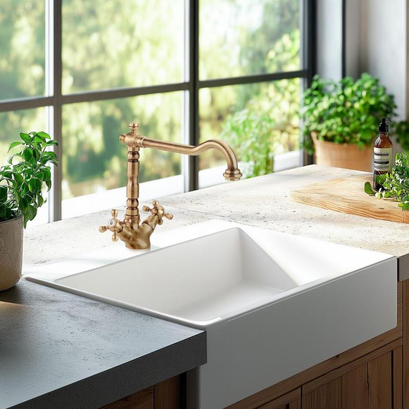 Nostalgisk køkkenhane V1910 Messing Naturlig hane misfarvet ældet 1208953525