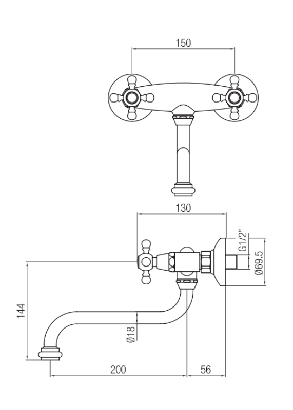 Nostalgisk køkkenarmatur Classic vægarmatur mat sort 1208953529