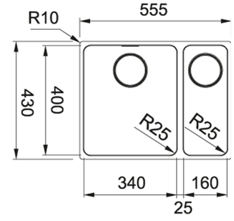 Franke Mythos MYX 160.34.16 BL halvanden rustfrit stål vask undermontering 34+16cm 122.0638.273