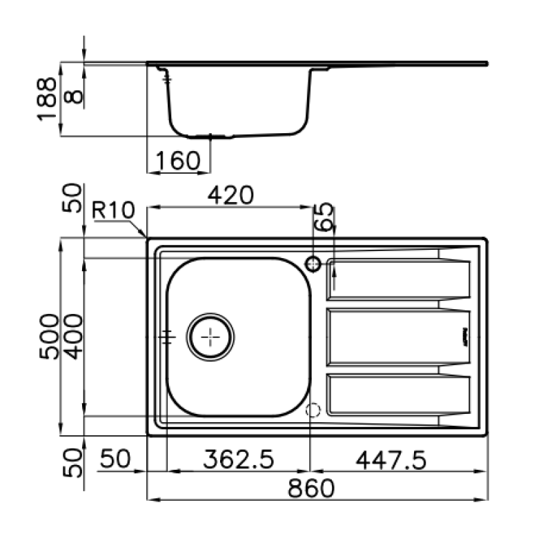 Foster Marine RVS 316 omkeerbare gootsteen met afdruipgedeelte 86x50cm opbouw 1208953725