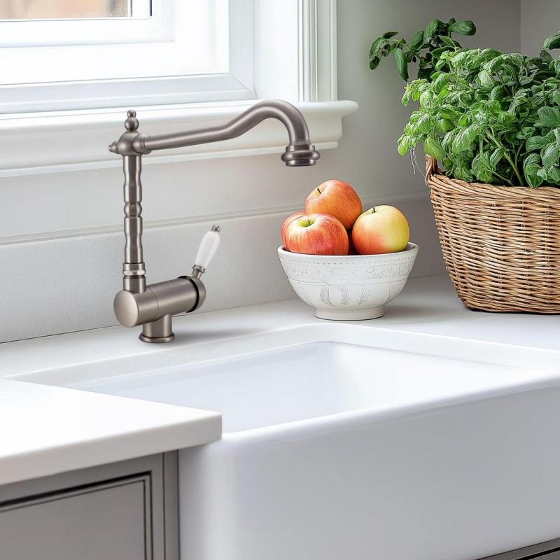 PB Vintage Nostalgisk køkkenarmatur vinduesarmatur nedklappeligt rustfrit stål 1208953757