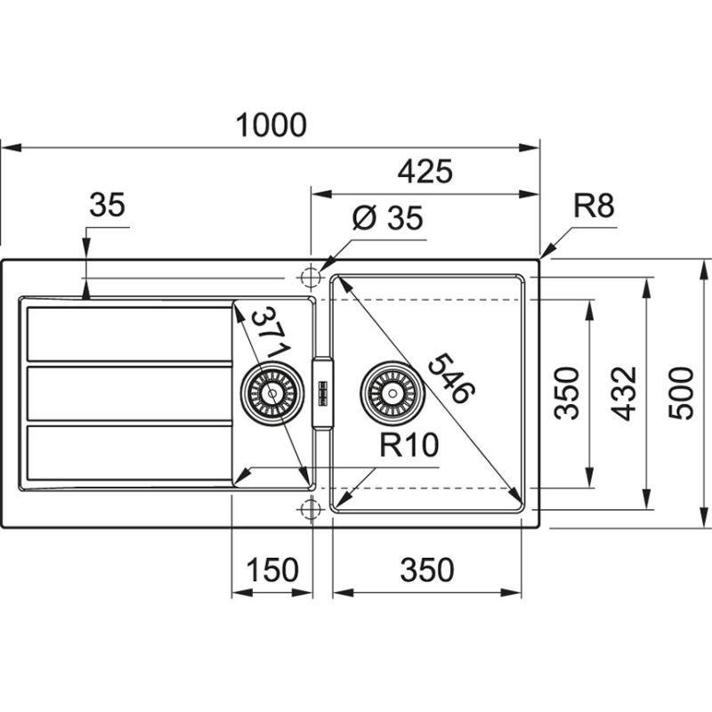 Franke Sirius 2 S2D 651 plast 1,5 halvanden vask med dræningshvid overflade 100x50 143.0634.555