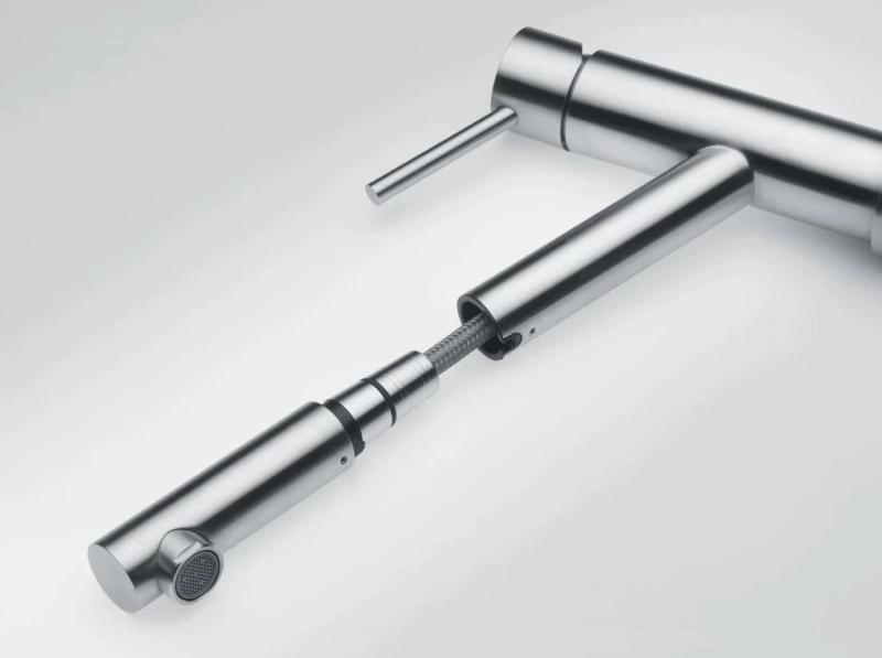 Franke Orbit massivt rustfrit stål lav køkkenhane med udtrækkelig tud inox 115.0569.461