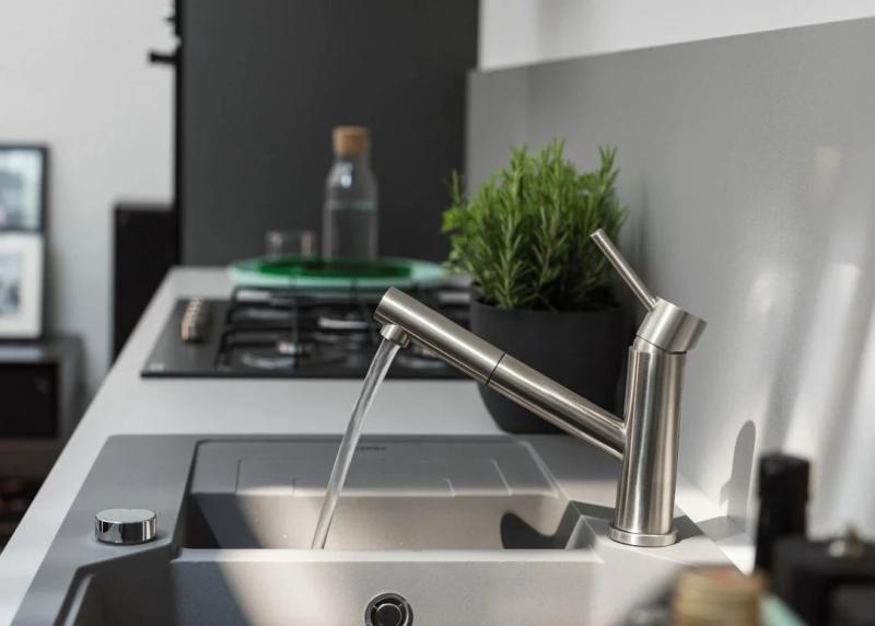 Franke Orbit massivt rustfrit stål lav køkkenhane med udtrækkelig tud inox 115.0569.461