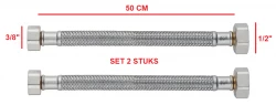 PB fleksibel tilslutningsslangesæt med 2 stykker til brokøkkenarmatur, 50 cm lang med 2 x indvendig gevind 1/2 + 3/8 1208953845