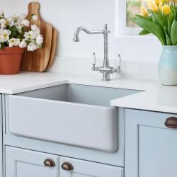 PB Nostalgisk klassisk landlig køkkenarmatur krom med hvide håndtag 1208953911