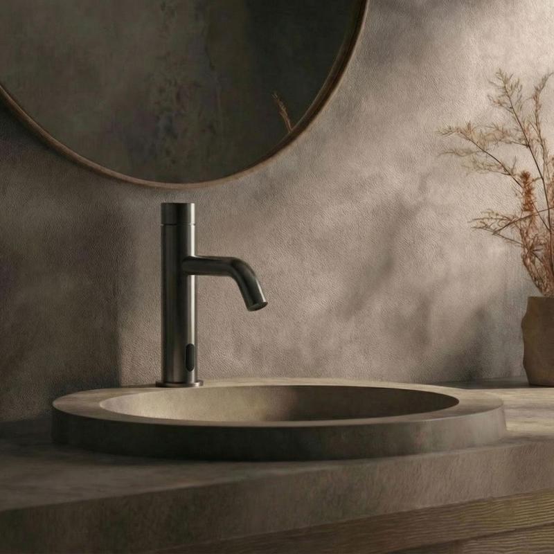 WaterEvolution Flow elektronisk håndvaskarmatur med infrarød sensor på batterier Gun Metal T110GME