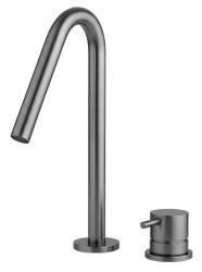 Waterevolution Flow 2-huls håndvaskarmatur PVD Gun Metal med lille V 120 mm udløb T1121VGME