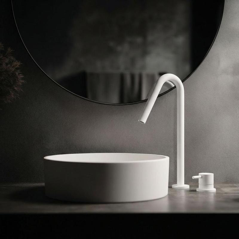 Waterevolution Flow 2-huls håndvaskarmatur hvid med høj V 120mm tud T1122VBR