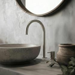 Waterevolution Flow 2-huls håndvaskarmatur, helt i rustfrit stål med høj U 200 mm udløb T1122UIE