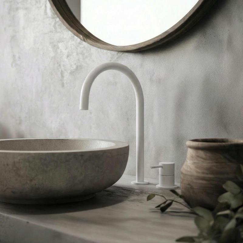 Waterevolution Flow 2-huls håndvaskarmatur hvid med høj U 200 mm udløb T1122UBR