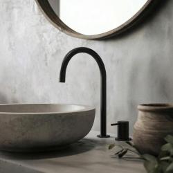 Waterevolution Flow 2-huls håndvaskarmatur sort med høj U 200 mm udløb T1122UPR