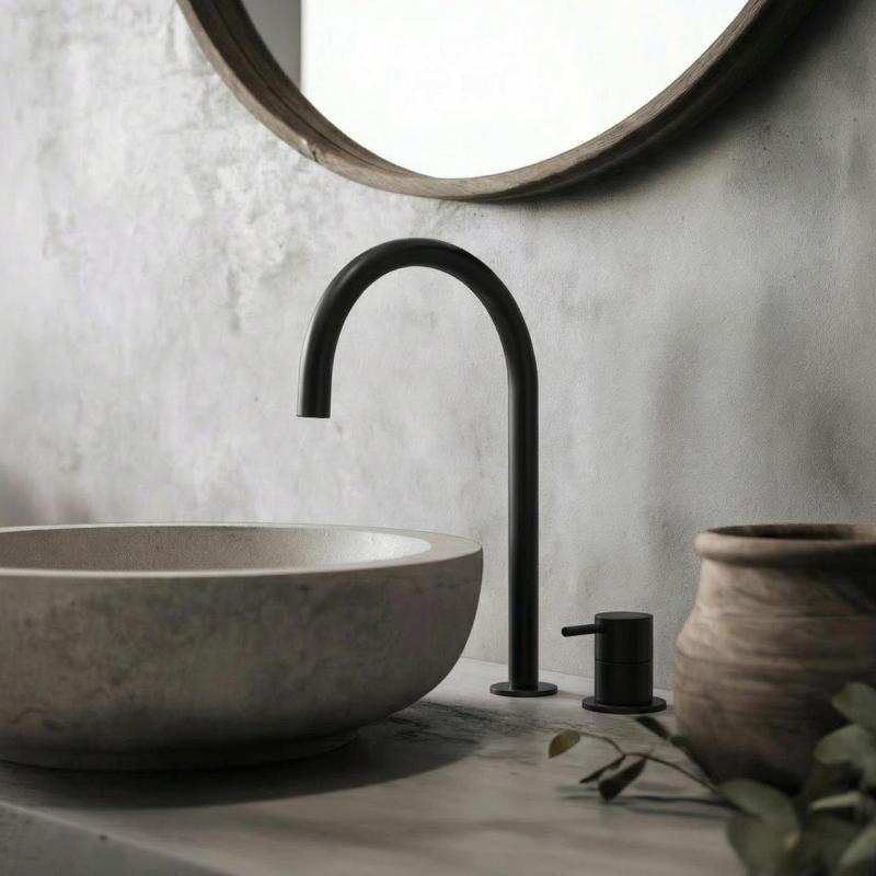 Waterevolution Flow 2-huls håndvaskarmatur sort med høj U 200 mm udløb T1122UPR