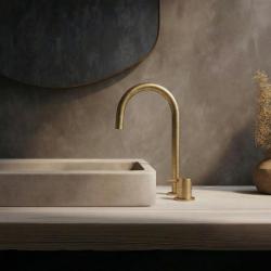 Waterevolution Flow 2-huls håndvaskarmatur børstet messing med høj U 200mm tud T1122ULE