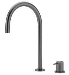 Waterevolution Flow 2-huls håndvaskarmatur PVD Gun Metal med høj U 200 mm udløb T1122UGME