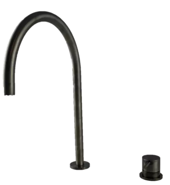 Waterevolution Flow 2-huls håndvaskarmatur PVD Gun Metal med høj U 200mm tud T1122UGME