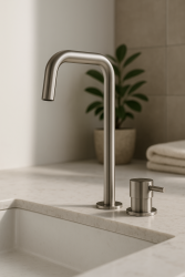 Waterevolution Flow 2-huls håndvaskarmatur høj tud 222 rustfrit stål T122HIE