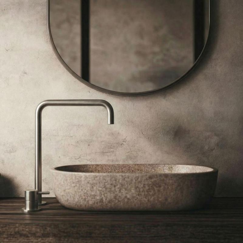 Waterevolution Flow 2-huls håndvaskarmatur høj tud 222 rustfrit stål T122HIE