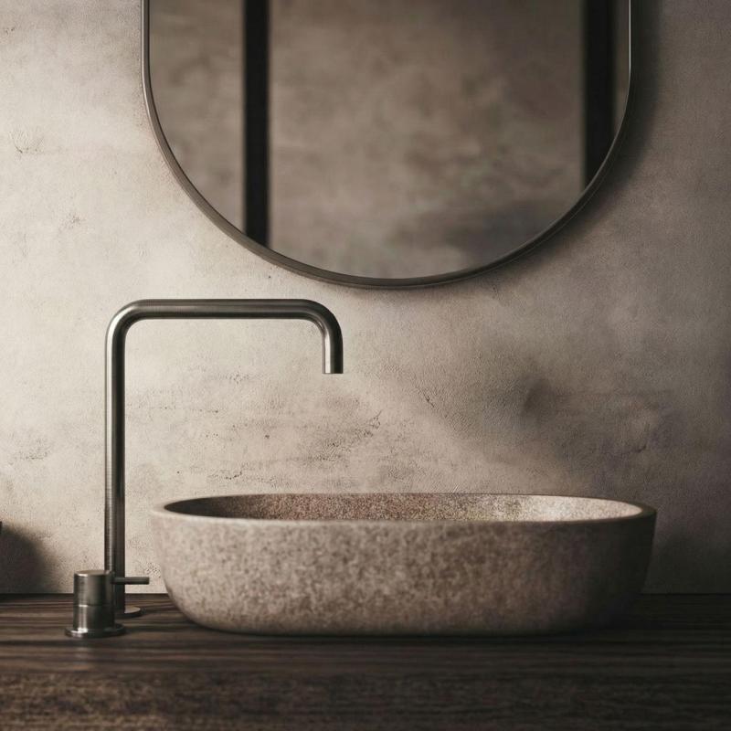 Waterevolution Flow 2-huls håndvaskarmatur høj tud 222 PVD Gun Metal T122HGME