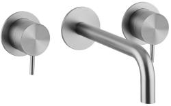 Waterevolution Flow 3-huls indbygget håndvaskarmatur, helt i rustfrit stål med udløb 10 cm T1163FIE-10