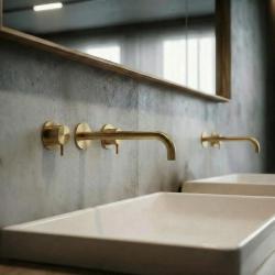 Waterevolution Flow 3-huls indbygget håndvaskarmatur i børstet messing med udløb 21 cm T1163FLE-21