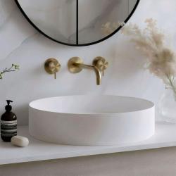 Waterevolution Flow 3-huls undermonteret håndvaskarmatur i børstet messing med 15 cm udløb T1163FLE-15