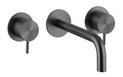 Waterevolution Flow 3-huls indbygget håndvaskarmatur PVD Gun metal med udløb 15 cm T1163FGME-15