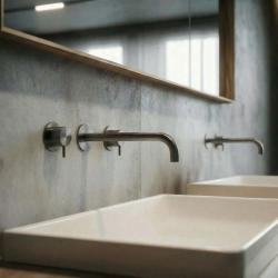 Waterevolution Flow 3-huls indbygget håndvaskarmatur PVD Gun metal med udløb 21 cm T1163FGME-21