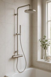 Waterevolution Flow bruserkombination med termostat og regnbruser fuldstændig i rustfrit stål T141TIE