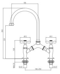 PB klassisk Nostalgisk klassisk køkkenarmatur Krom med variabelt centerafstand 2 huller 18-25 cm 1208954351