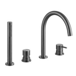 Waterevolution Flow 4-huls badekran til badekarmontage fuldt PVD Gun Metal T138GME