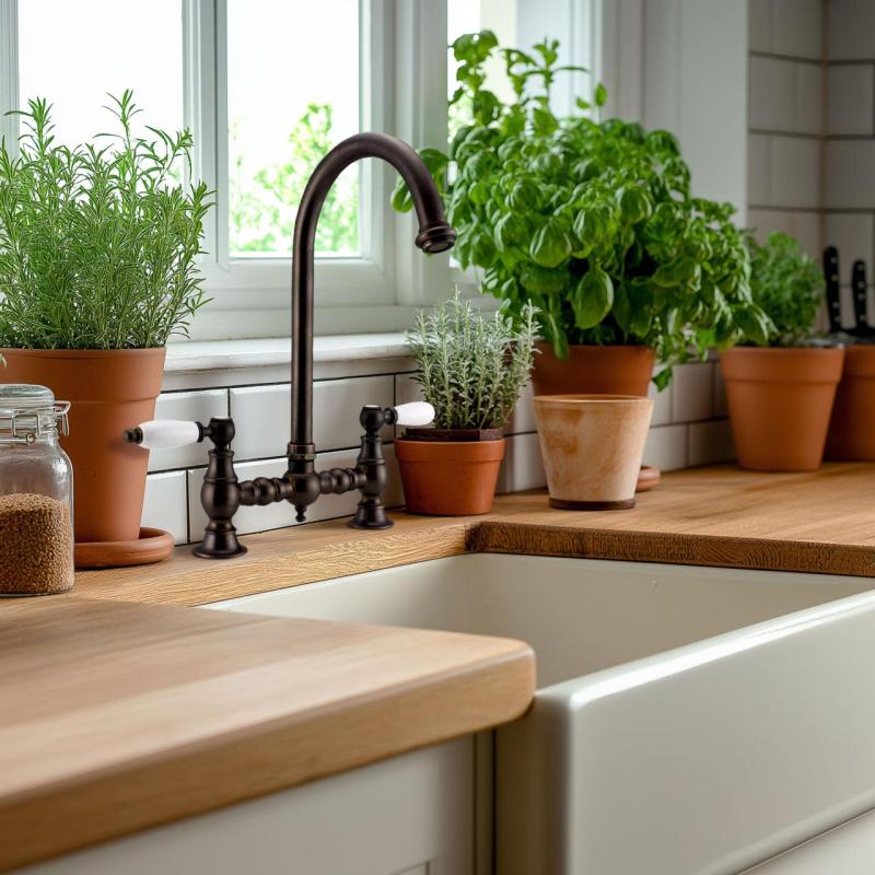 PB Nostalgisk Brokøkkenhane mørk kobber rund tud med hvide håndtag 1208954666