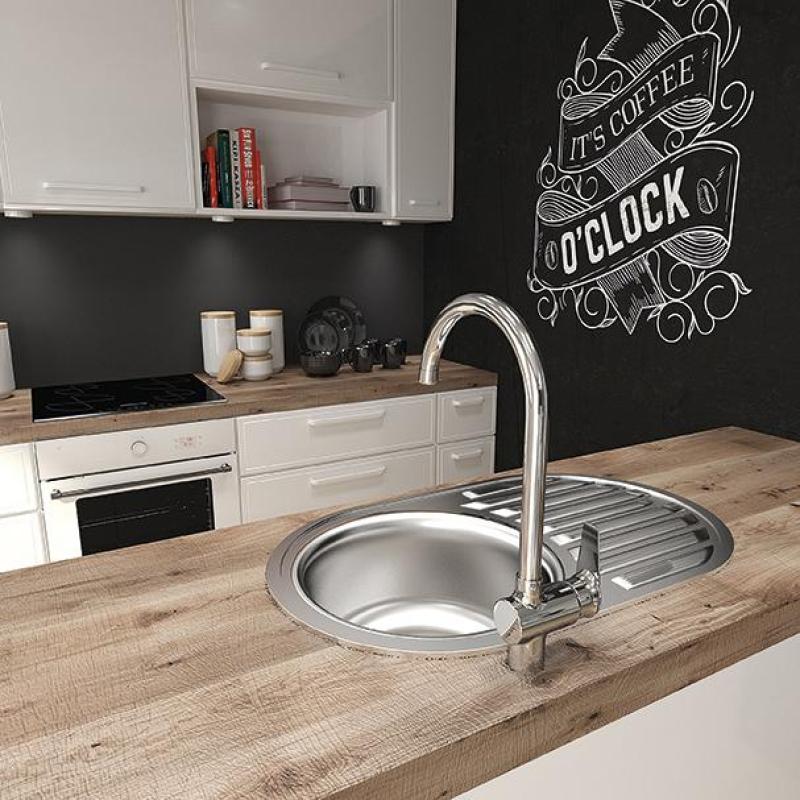 Ausmann Basic rund håndvask med afdrypningsbakke rustfrit stål 77x50 cm inklusive sifon 1208955523