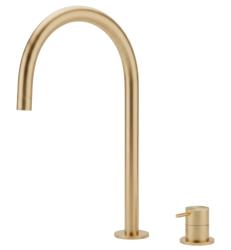 Waterevolution Flow 2-huls håndvaskarmatur med høj U 200 mm udløb Light Gold T1122UWGE