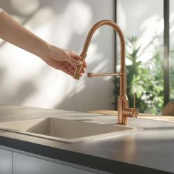 Quadri Stamford høj køkkenarmatur med fleksibel tud PVD børstet kobber 1208956078