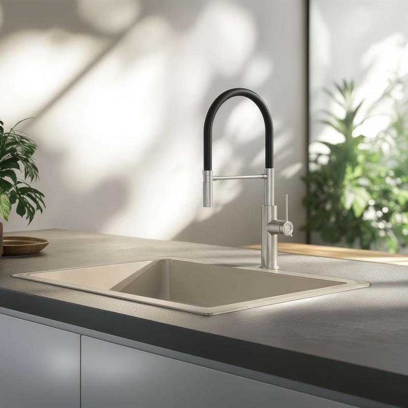 Quadri Retford køkkenarmatur i rustfrit stål med fleksibel tud i sort 1208956089