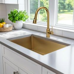 Quadri Stamford køkkenarmatur guld med udtrækbar tud og sprayfunktion 1208956093