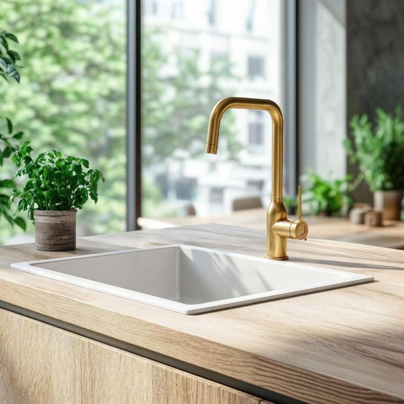 Quadri Stamford køkkenarmatur pvd guld med drejelig vinkeludløb 1208956098