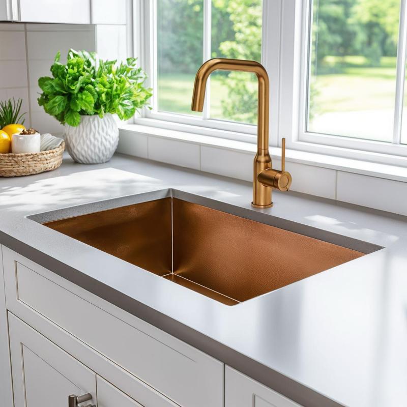 Quadri Stamford køkkenarmatur pvd kobber med drejelig vinkeludløb 1208956099