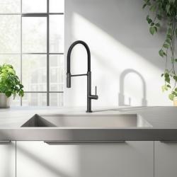 Quadri Brighton køkkenarmatur gun metal med fleksibel tud sort 1208956104