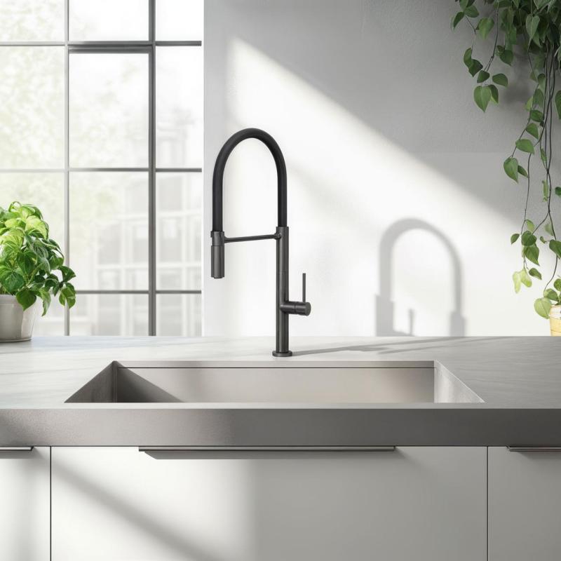 Quadri Brighton køkkenarmatur gun metal med fleksibel tud sort 1208956104