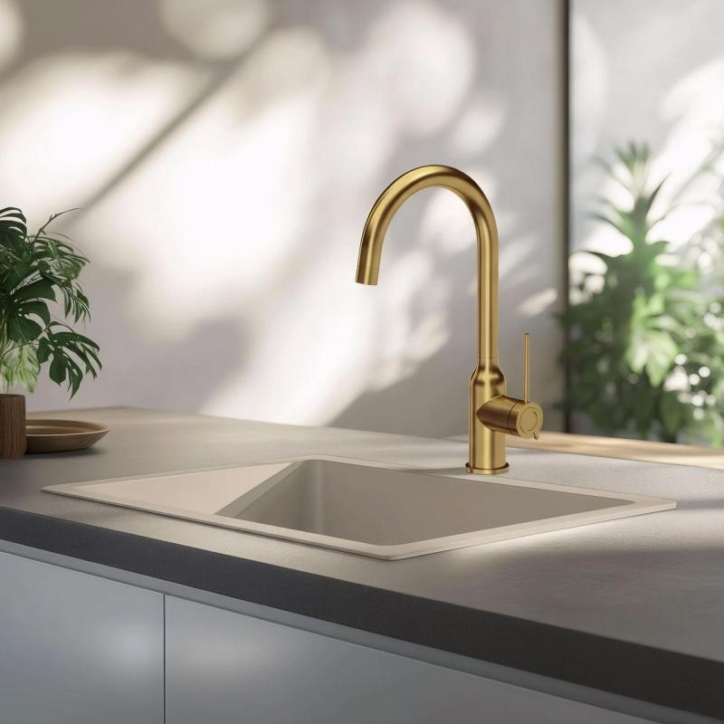 Quadri Stamford køkkenarmatur i guld med drejelig rund tud 1208956114