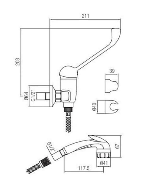 PB Clinic brusearmatur til handicappede med lang håndtag krom med håndbruser 1208956283