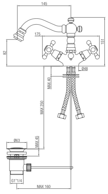 PB klassisk bidetarmatur 145 mm tud Bronz