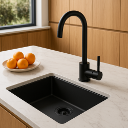 Sort vask 50x40cm undermontering, overmontering og planmontering med sort prop 1208956396