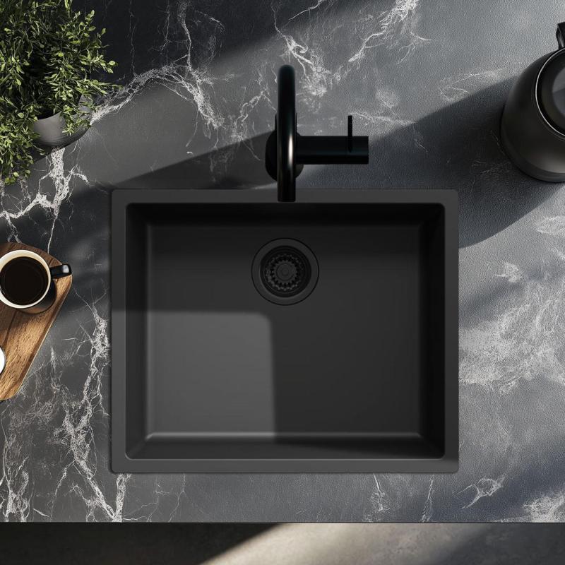 Sort vask 50x40cm undermontering, overmontering og planmontering med sort prop 1208956396