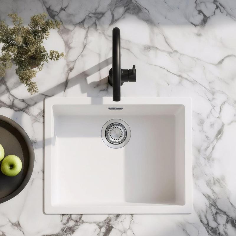 Hvid vask 50x40cm undermontering, overmontering og planmontering med rustfri stålprop 1208956397