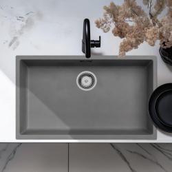 Betongrå stor vask 70x40cm underbygning, overbygning og planbygning med rustfri stålprop 1208956403