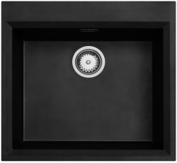 Sort opbygningsvask 58x53 cm med hanehulbank og rustfri stålafløbsprop 1208956732