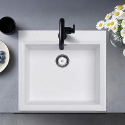 Witte inbouw spoelbak 58x53cm met kraangatbank en rvs plug 1208956763